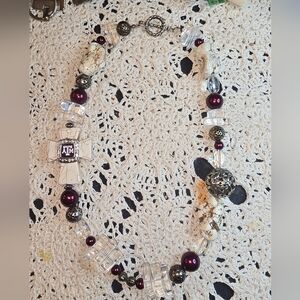 Texas A&M Beaded Necklace, Aggie Jewelry, Maroon, Clear Beads
